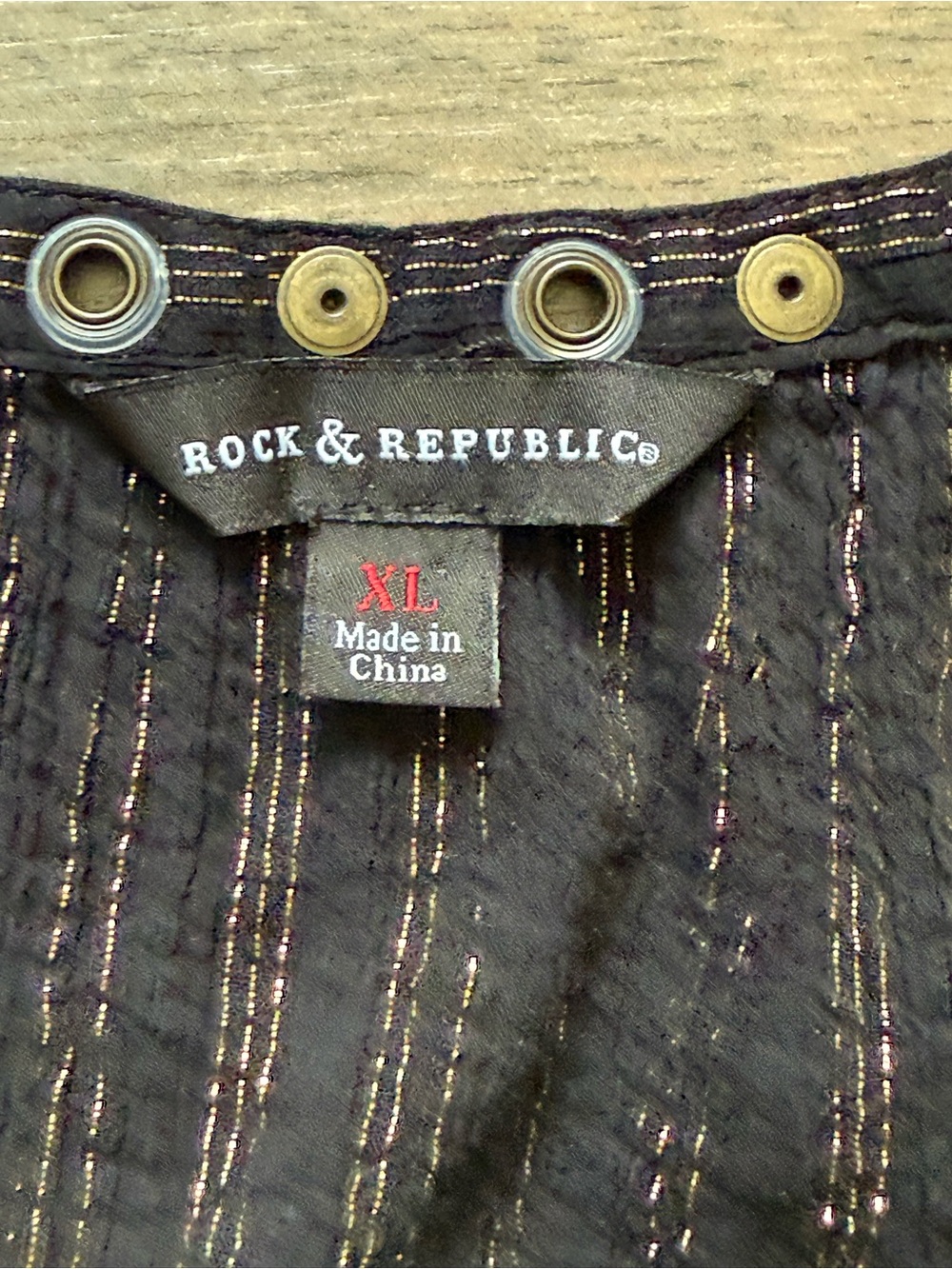 Rock & Republic Black Tank with Metallic Gold Pinstripes - Picture 4 of 5
